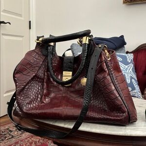 Burgundy Crocodile-Embossed Women Bag.   Brahmin